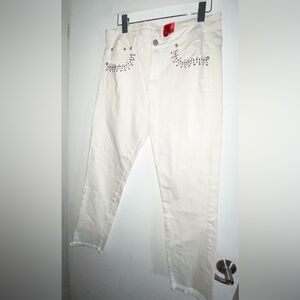 V Christina White Skinny Fray Hem Ankle Denim Jeans Studded Size 12
